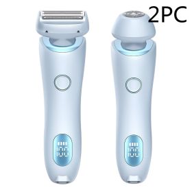 2 In 1 Hair Removal Epilator USB Rechargeable Trimmer Women Body Razor Face Leg Armpit Bikini Hand Pubic Shaver Hair Remover (Option: Blue 2PC-USB)