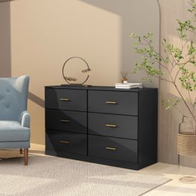 Engineering Wood Black 6 Drawer Bedroom Vanity (Color: black)