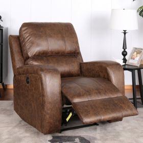 Power Electric Bonded PU Leather Recliner Chair with USB Charge Port, Vintage Home Theater Seating,Classic Single Sofa Seat-Nut Brown (Option: as picture)