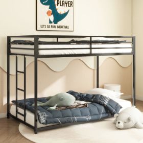 Adam Sturdy Twin Over Twin Bunk Bed Metal Black For Kids And Adult, Low Profile Twin Over Twin Bunk Bed With Ladder And Guardrails, Easy Climbing (Color: black)