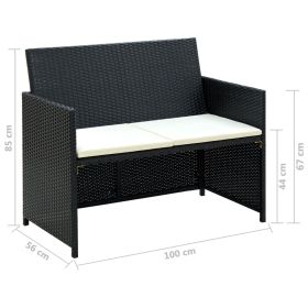 vidaXL 4 Piece Patio Lounge with Cushions Set Poly Rattan Black (Option: as picture)