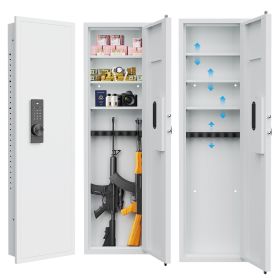 53Passwod Touch Panel In-Wall Safe,Hidden Wall Gun Safe For Rifles With Adjustable Shelves,Assembled Storage Multifunctional Wall Safe For Firear (Color: White)