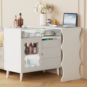 Wooden Buffet Locker With Drawers And Shelves (Color: White)