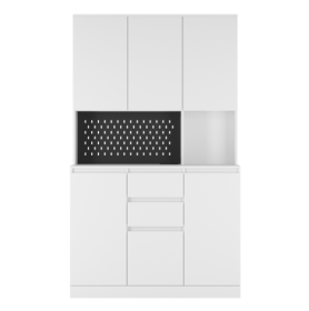 74 Inch Kitchen Storage Cabinet With Charging Station, Freestanding Buffet Cabinet With Drawer Sideboard, Modern Kitchen Storage Cabinet With Mic (Color: White)