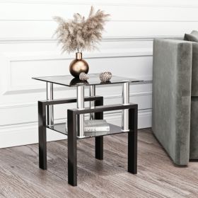 1-Piece Modern Tempered Glass Tea Table Coffee Table End Table, Square Table For Living Room, Black (Color: black)