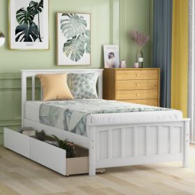 Twin Size Platform Bed With Two Drawers, White (Color: White)