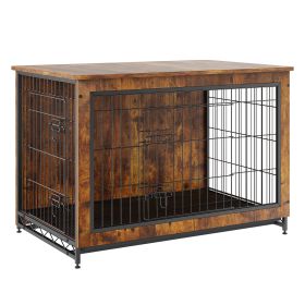 VEVOR Dog Crate Furniture, 38.6 Inch Wooden Dog Crate With Double Doors, Heavy-Duty Dog Cage End Table With Multi-Purpose Removable Tray, Modern (Color: Brown)