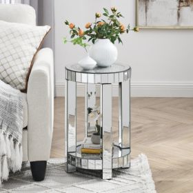 Crystal Inlaid Mirror Round Table (Color: Silver)