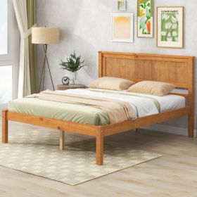 Platform Bed Frame With Headboard, Wood Slat Support, No Box Spring Needed, Full, Oak (Option: Oak)