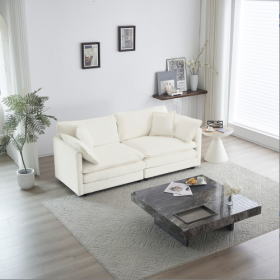 Modern Fabric Loveseat Sofa Couch For Living Room, Upholstered Large Size Deep Seat 2-Seat Sofa With 4 Pillows ,White Chenille (Color: White)