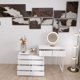 Extended Desktop 10 Drawers Chest Of Drawer Without Handle White Color Vanity (Color: White)