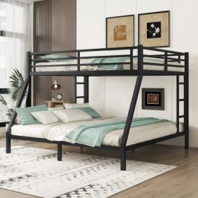 Metal Queen Over King Bunk Bed For Teens And Adults,Space-Saving Noise Reduced No Box Spring Needed, Black (Color: black)