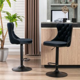 Swivel Velvet Barstools Adjusatble Seat Height From 25-33 Inch Black Set Of 2 (Color: black)