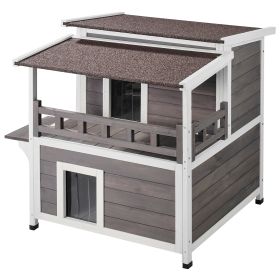 VEVOR Outdoor Cat House 2-story Wooden Feral Cat Shelter With  Balcony & Roof (Color: Brown)